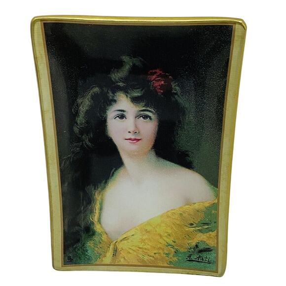 Asti Glass Pin Vanity Ring Dish Small Tray Edwardian Victorian Woman Portrait - Picture 1 of 6